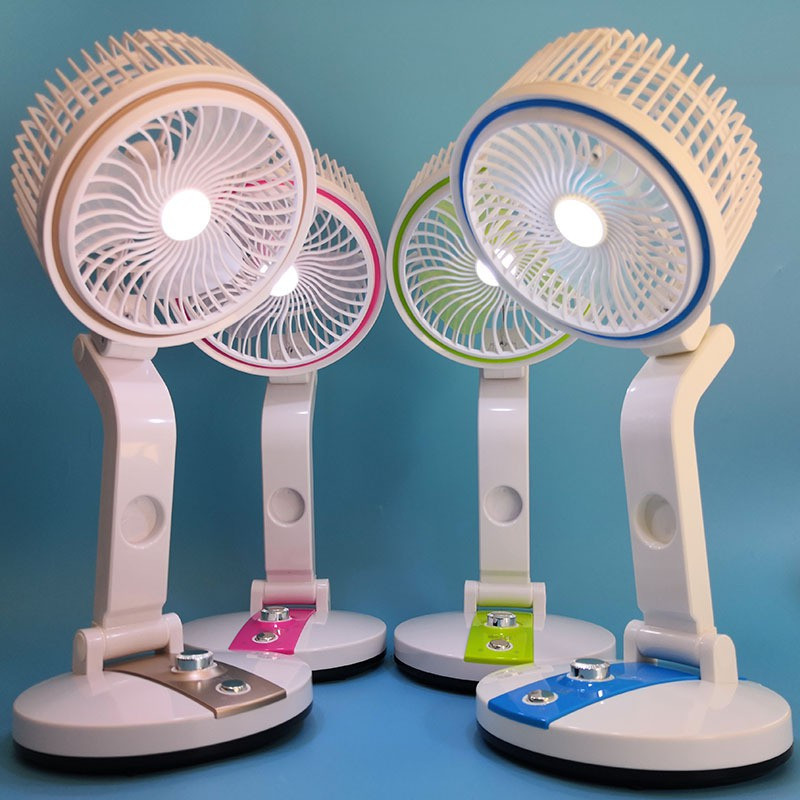 Rechargeable Folding Table Fan With Led Lights