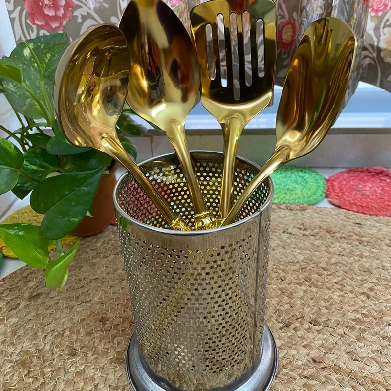 Large 13-Inch 304 Stainless Steel Serving Spoon with Ergonomic Handle – Heavy-Duty Solid Metal Soup & Shell Spoon with Included Spoon Holder, Rust-Proof Silver Kitchen Utensil
