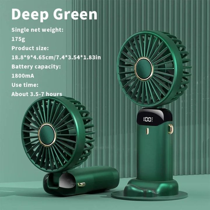 Handheld Mini Fan Foldable Portable Neck Hanging Fans 5 Speed ​​USB Rechargeable Fan with Phone Stand and Display Screen